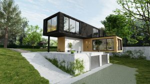 Wizualizacje 3D - Dom kontenerowy w otoczeniu