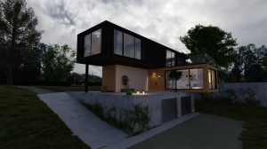 Wizualizacje 3D - Dom kontenerowy w otoczeniu